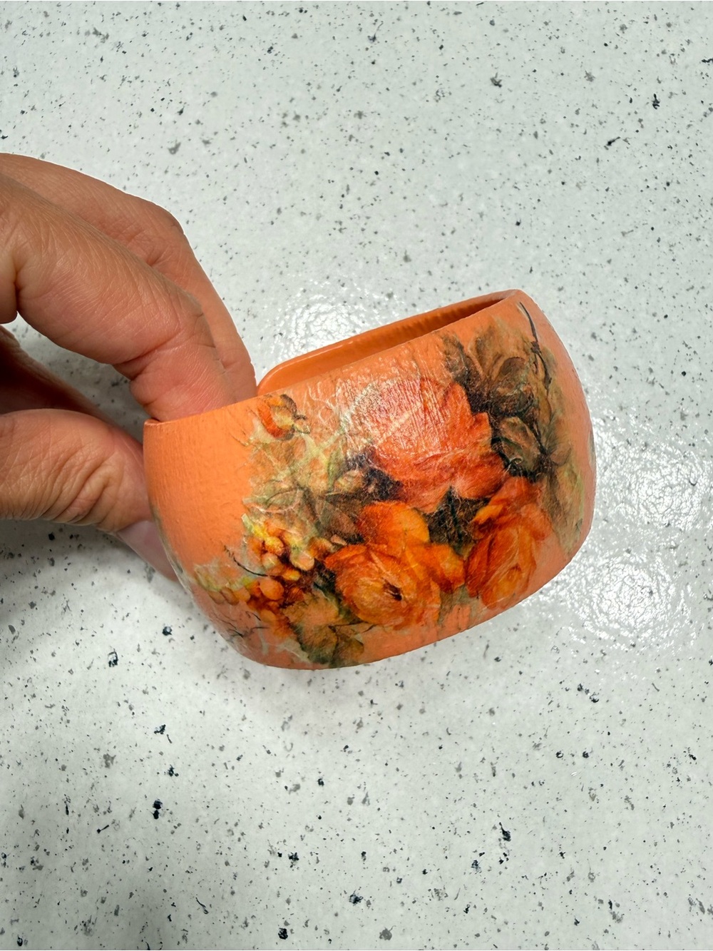 Orange Floral Wide Bangle Bracelet